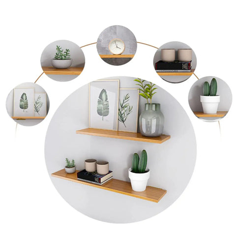Built Tough Hidden Shelf Brackets For Floating Walls, Heavy Duty Triangle Support That Holds Up Like Champs, Rust Proof White Steel Plate With Smooth Finish, No Sweat Install 5.5 Inch Wall Mount Pair used with wooden shelves displaying plants and decor.