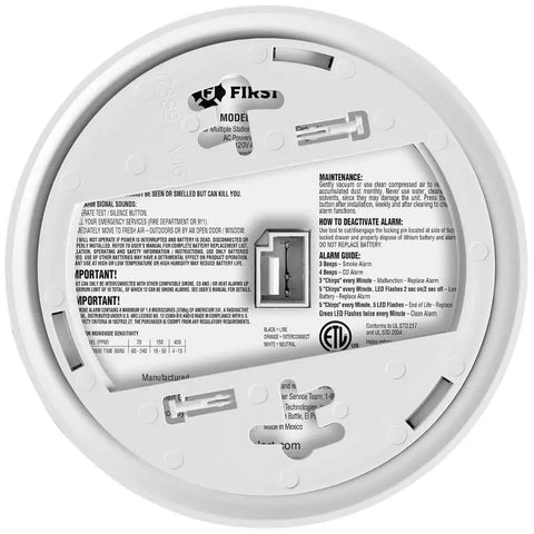 Back view of Top Shelf Hardwired Smoke And Carbon Monoxide Detector Combo Built Tough With Rock Solid 10 Year Battery Backup Fully Linked Whole House Fire Safety Alarm.