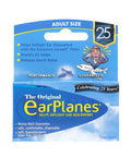 Packaging of adult-size ear plugs for air travel, labeled "The Original earPlanes," for relief during takeoff and landing.