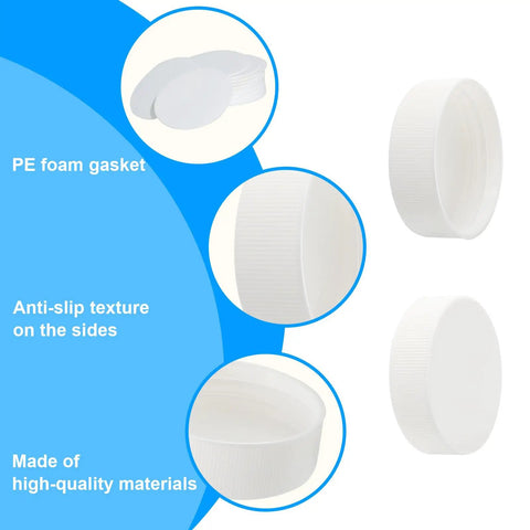 Six Pack Of 53Mm Screw On Water Bottle Caps With Foam Lined Leak Free Seal For 5 Gallon Jugs Rock Solid Replacement Lids 53 400 Thread Size Easy Change White, PE foam gasket and anti-slip texture.