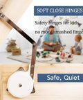 Soft Close Toy Box Hinges With Lid Support For Wooden Chests Slow Closing Chest Hinge Pack Of 2 Safe And Quiet Toy Storage Lid Stay Open Mechanism For Kids Toy Box, installed on wooden lid in a child's playroom.