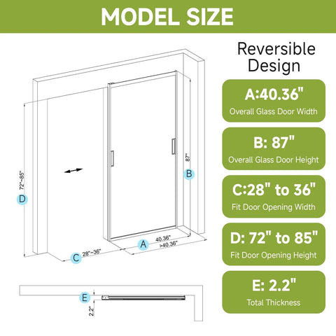 Concealed Sleek Sliding Glass Barn Door Kit With Soft Close Hardware, 40 By 87 Inches, dimensions diagram and model size details