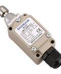 Rock Solid IP66 Waterproof Limit Switch With Sealed Top Ball Plunger And Momentary Snap Actuator in grey housing for industrial use.