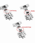 Three types of Two Pack 35mm Concealed Hinges Smooth Soft Close Cabinet Doors Rock Solid Rust Proof Steel for cabinets.