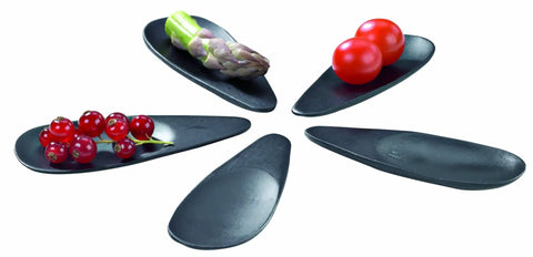 Mahal Tear Drop Bamboo Tasting Spoon For Grab And Go Tastings, Black Biodegradable Disposable Cutlery For Appetizers And Sampling, Multi Purpose Serving Spoon, Natural Wood Look Finish, 3.9 x 1.6 Inches, Pack Of 144, black bamboo spoon with berries