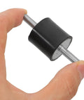 Pro Grade Rubber Vibration Isolation Mounts 4 Pack With M6x18 Galvanized Steel Studs For Fitness Equipment And Air Conditioning, Quieter Operation And Serious Vibration Reduction, black rubber mount with studs, held by hand