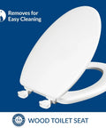 Athens Elongated Toilet Seat With Easy Clean Hinges And Durable Wood White Finish No Fuss Quick Release For Deep Cleaning