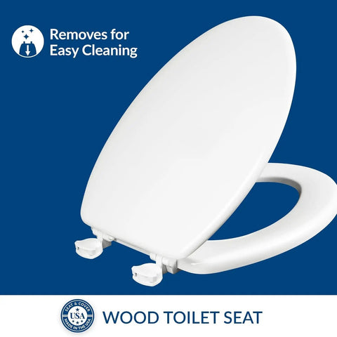 Athens Elongated Toilet Seat With Easy Clean Hinges And Durable Wood White Finish No Fuss Quick Release For Deep Cleaning
