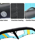 Portable Windsurfing Inflatable Wing With Window, showing intake valve, precision sewing, comfort handle, and full wing view