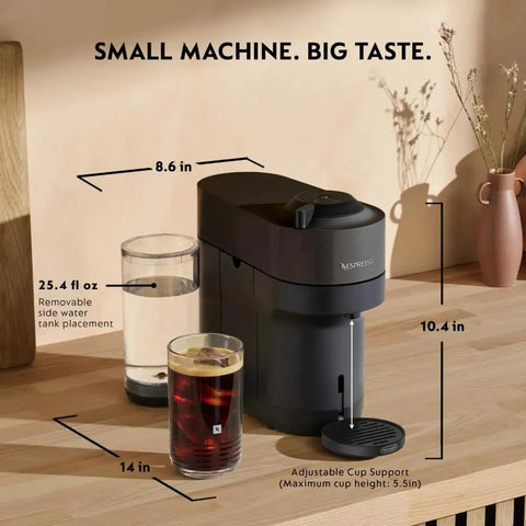 Vertuo Pop Plus Coffee And Espresso Machine With Five Cup Sizes 5 8 12 Oz Plus Single And Double Espressos Hot Or Iced In A Compact Liquorice Black Design For Small Kitchens And Everyday Brew Sessions