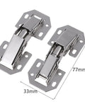 Two durable zinc alloy Ten Piece NoDrill Furniture Hinges delivering NoFuss cabinet mounts, measuring 77mm by 33mm, perfect for fast repairs.