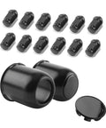 Two Pack Trailer Push Through Center Caps And Lug Nut Set For Trucks And RVs, 3.19 Inch Wheel Center Caps High Gloss Black Carbon Steel Hub Cap Includes Twelve Black 1/2-20 Lug Nuts shown