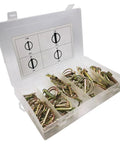 Locking Pin Assortment Kit With Fifty Pieces M4.5 M6 M8 M11 Spring Steel Annular Ring Clips For Farm Tractor Trailer Mower And Truck Repairs Heavy Duty Easy To Install High Quality Vehicle Maintenance in plastic case