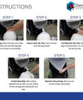 Instructions for using Continuous Infinity Dust Bag Roll For Dust Collectors, 72 Foot, 5.5 Mil Thick, with zip tie steps.