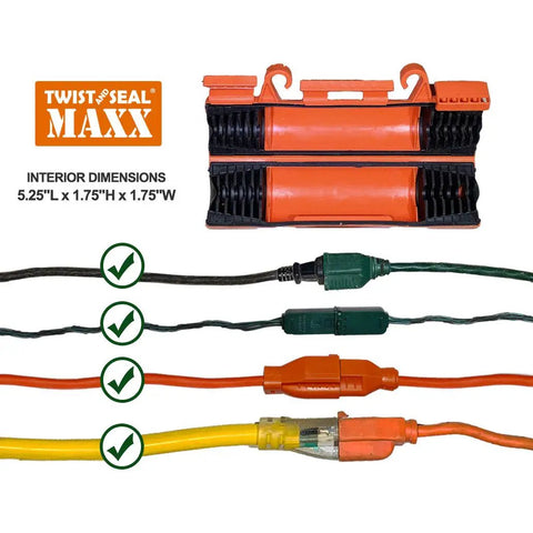 Heavy Duty Outdoor Extension Cord Safety Cover and Weatherproof Connector Protector, 2 Pack, bright orange, fits large cords