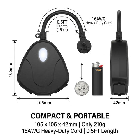 Take Command Of Your Patio Game With This Heavy Duty Outdoor Smart Power Strip, compact design with 0.5FT cord.