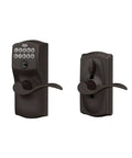 Front and side view of Camelot Keypad Lock With Lever Handle Electronic Keyless Entry For Easy Access Flexible Auto Lock Option Aged Bronze Finish FE595 V CAM 716 ACC