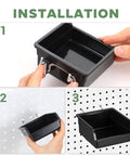 Installation steps for 16 Pack Black Pegboard Bins With Metal Hooks Heavy Duty Plastic Storage Organizer For Garage Workshop