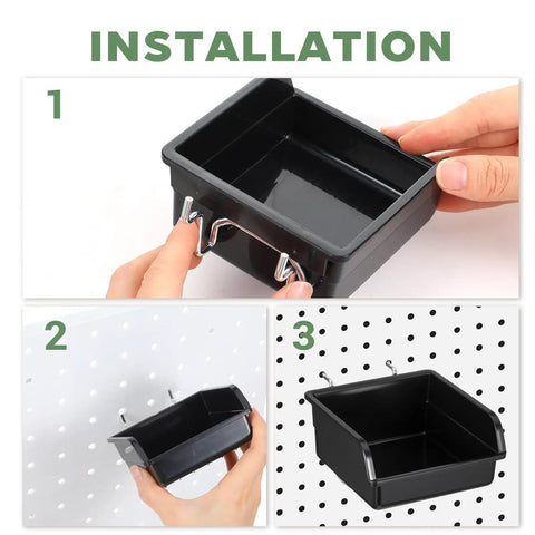 Installation steps for 16 Pack Black Pegboard Bins With Metal Hooks Heavy Duty Plastic Storage Organizer For Garage Workshop