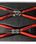 4 Piece Fixed Tip Internal And External Snap Ring Pliers Set, 7 Inch Length, red handles, displayed in packaging.