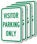 Built Tough Visitor Parking Only Sign Pack Of Four 18x12 Inch Heavy Duty Aluminum Composite Panel with green text.