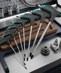 Check Out This Awesome T Type Hex Key Set With 7 Pieces That Make Auto Repair And Furniture Assembly Super Easy And Provide Serious Grip For Stripped Bolts. 7-piece black T-handle hex key set, high-carbon steel, on workbench