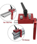 Precision Adjustable Fence Flip Stop With Miter Track Stop And Heavy Duty Aluminum T Slot Stop for T30/T45 track, detailed view.