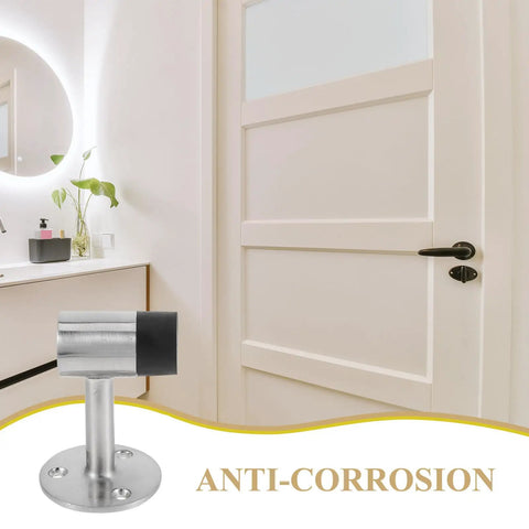 Zinc Alloy Door Stopper With Rubber Bumper, Rust Proof And Windproof Design beside door in modern bathroom setting
