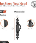 Two Pack 12 Inch Black Door Handle Set Built Tough For Sliding Barn Doors And Gates Rustic Iron Pulls Ideal For Farmhouse Decor Cabinets And Furniture Renovations shown with dimensions.