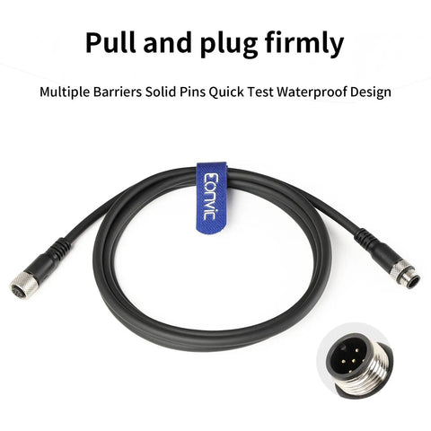 M12 5 Pin Male To Female A Code Sensor Connector Cable PVC Jacket Heavy Duty 10M shown coiled with close-up of pins