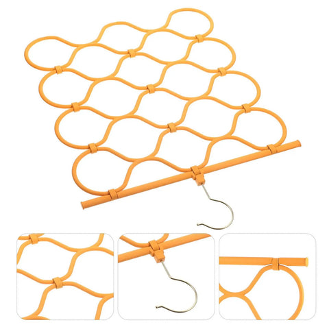 Foldable Scarf Organizer Rack With 18 Slots For Closet Storage And Necktie Display durable orange frame with hook for hanging.