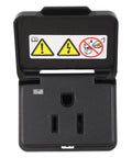 Heavy Duty Inverter Power Outlet Plug with safety warning labels, designed for easy console installation in vehicles.