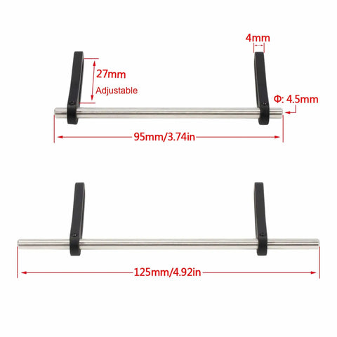 Beefed Up Aluminum Modular RC Crawler Bumper Set For 1/10 Scale, adjustable aluminum bars with dimensions for SCX10 TRX4 rigs