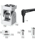 2 Pcs Die Cast Zinc Alloy Pivot Joint Connectors For 3030 Aluminum Extrusion Profiles and Lever, with dimensions