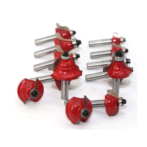 Get Things Done Fast With These Killer 30 Pack Red Mill Router Bits Featuring Rock Solid 8Mm Carbide Shank For Heavy Duty Woodworking Trimming Engraving And Carving, showing various red router bits.