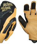 Heavy Duty Leather Work Gloves With Hi Viz TPR Knuckle Guards And Finger Protection, D3O Palm Padding Absorbs Shock