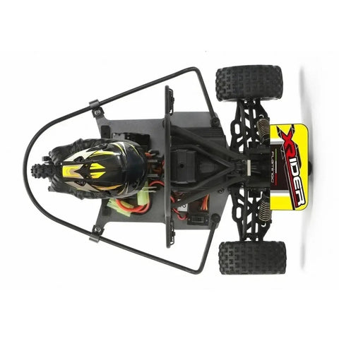 1 8 Scale RC X Rider Flamingos 2 4G 3WD 2 In 1 ESC high speed RC tricycle, top view with roll cage and knobby tires