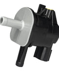 Black and gray vacuum purge valve solenoid for Toyota evap systems, model 90910-12276 90910-TC001 136200-7010, side view.