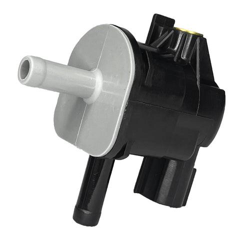 Black and gray vacuum purge valve solenoid for Toyota evap systems, model 90910-12276 90910-TC001 136200-7010, side view.