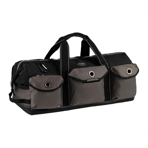 Extreme Big Daddy Tool Bag In Gray With 25 Pockets, Diamond PVC Bottom, Gate Mouth Dry Bag Opening, Heavy Duty 1680D Poly