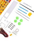 Components from Comprehensive Physics Experiment Kit With 68 Electrical And Magnetic Experiments laid out, showing tools and modules.