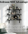 Heavy Duty 3 Tier Engineered Wood Storage Shelf And Display Rack For Kitchen Bedroom And Desk Space Saving Corner Wall Mounted Floating Organizer With Reinforced Metal Brackets showcasing decor items in a bedroom setting.
