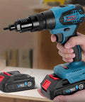 Person using Cordless Rivet Gun With Charger And Batteries Kit Brushless Electric Blind Rivet Tool Portable Rivet Gun for auto riveting