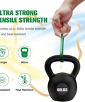 Hand holding 40lbs kettlebell highlighting ultra strong tensile strength, UV and heat resistance for Heavy Duty Zip Ties Set 4 8 12 Inch Premium Nylon Cable Ties 100 Lb Tensile Self Locking UV Resistant For Indoor Outdoor Use In Office Garden And Workshop 150 Pack.