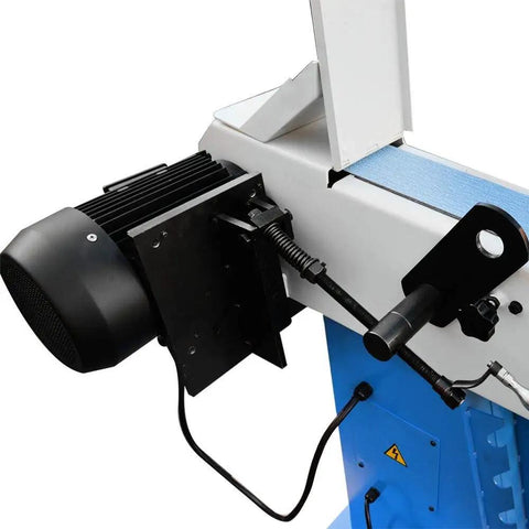 Built Tough 3HP Industrial Tube Profile Belt Grinder And Sander With 4 By 78 Inch Belt 220V 3 Phase Motor side view of motor and belt system