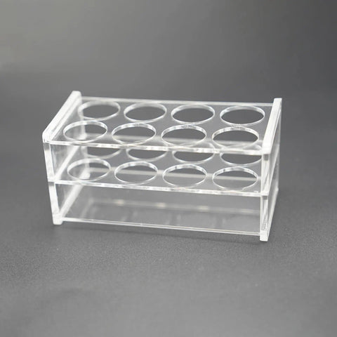 Clear Acrylic Test Tube Rack With Eight Wells For 50 Milliliter Centrifuge Tubes, 30 Millimeter Hole Diameter, Transparent Three Layer Design