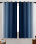 Blue and Gray Ombre Curtain Panels 63 Inch Length Two Pack, Room Darkening Gradient Window Drapes for Bedroom and Living Room