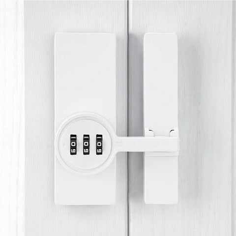2 Pack White 180 Degree Barn Door Lock With 3 Digit Password Keyless Mechanical Lock Flip Latch on barn door