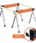 Two Pack Portable Collapsible Saw Horses With Detachable 2x4 Support Arm, Heavy Duty Workhorse Stands For Woodworking, silver legs
