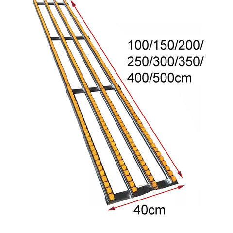 Rock Solid Foldable Gravity Roller Conveyor With Durable Abs Plastic Wheels And Reinforced Steel Frame, 40cm width with size options shown.